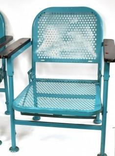 Pair of Vintage Blue Mid-Century Folding Metal Iron Patio Chairs