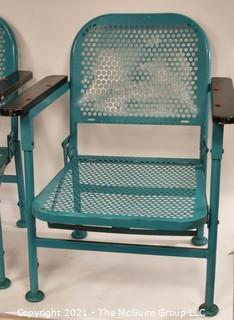 Pair of Vintage Blue Mid-Century Folding Metal Iron Patio Chairs