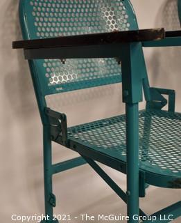 Pair of Vintage Blue Mid-Century Folding Metal Iron Patio Chairs