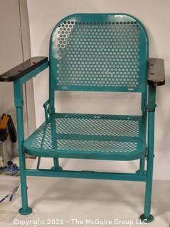 Pair of Vintage Blue Mid-Century Folding Metal Iron Patio Chairs