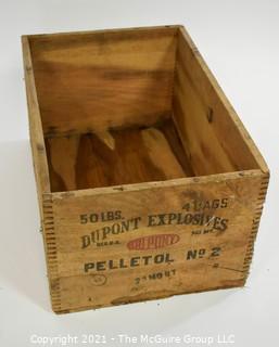 Wooden Finger Jointed Dynamite Box Stenciled "DuPont Explosives"; 9 x 12 x 18"