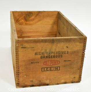 Wooden Finger Jointed Dynamite Box Stenciled "DuPont Explosives"; 9 x 12 x 18"