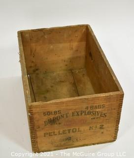 Wooden Finger Jointed Box Dynamite Box Stenciled "Dupont Explosives"; 12 X 18 X 9"