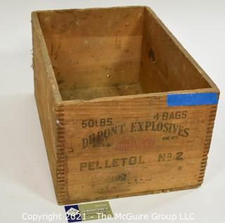 Wooden Finger Jointed Box Dynamite Box Stenciled "Dupont Explosives"; 12 X 18 X 9"