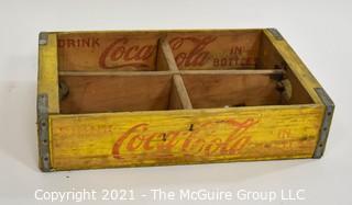 Yellow and Red Coca-Cola Wooden Bottle Crate; 12 x 18 x 4" 