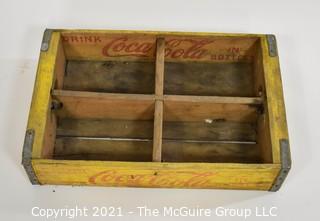 Yellow and Red Coca-Cola Wooden Bottle Crate; 12 x 18 x 4" 