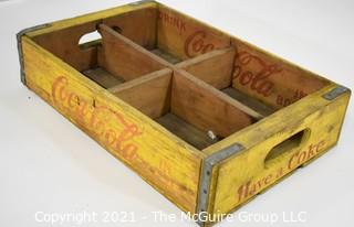 Yellow and Red Coca-Cola Wooden Bottle Crate; 12 x 18 x 4" 