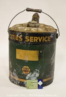 Vintage 5 Gallon "Cities Service" Fuel Can with Spout & Handle. 