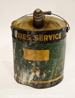 Vintage 5 Gallon "Cities Service" Fuel Can with Spout & Handle. 