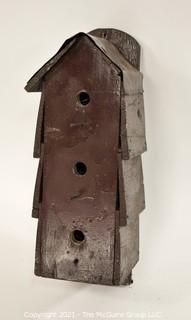 Vintage Primitive Hand Crafted Bird House with Tin Roof; 9"D x 7W x 20"T