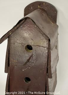 Vintage Primitive Hand Crafted Bird House with Tin Roof; 9"D x 7W x 20"T