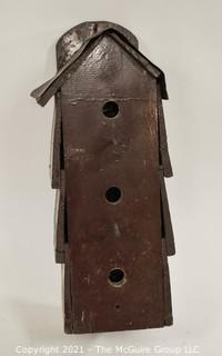 Vintage Primitive Hand Crafted Bird House with Tin Roof; 9"D x 7W x 20"T