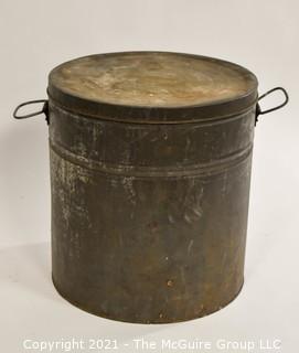 Large Vintage Tin Box with Cover and handles; 12" diameter x 13"T