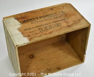 Wooden Finger Jointed Box High Explosives Box Stenciled "Liberty Powder Co.", Pittsburg, PA; 11 x 13 x 18"