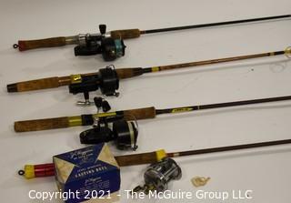 Collection of (4) Fishing Poles with Reels, some Garcia Mitchell. 