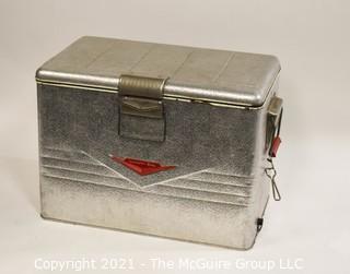 Vintage Mid Century Ribben Aluminum Thermaster Cooler Ice Chest by Poloron; 13D x 22W x 16"T 