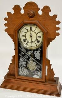 Antique Victorian Parlor Mantel Clock in Fretwork Wood Case, Waterbury Clock Co. 