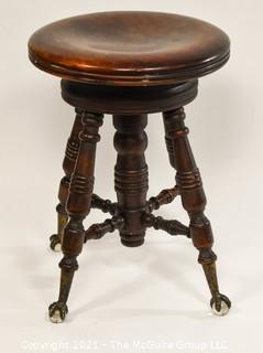 Mahogany Piano Stool with Brass Claw and Glass Feet; made by A. Merriam and Co., MASS