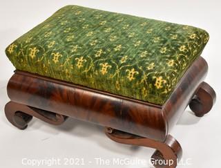 Two (2) Matching Vintage Fruitwood Footstools with Green Tapestry Upholstered Top.  Measure approximately  10 x 11 x 18"