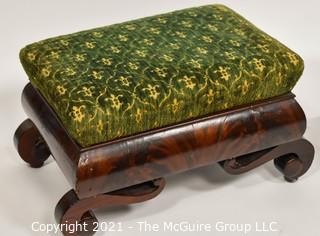 Two (2) Matching Vintage Fruitwood Footstools with Green Tapestry Upholstered Top.  Measure approximately  10 x 11 x 18"