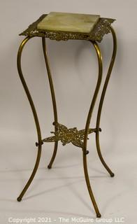 Marble Topped Brass Plant Stand with Lower Shelf; 30"T