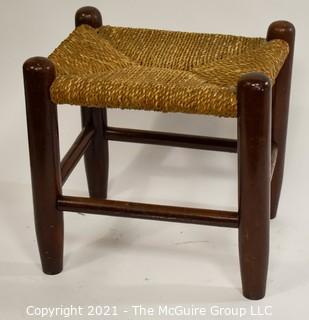 Wooden Stool with Rush Caned Seat