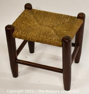 Wooden Stool with Rush Caned Seat