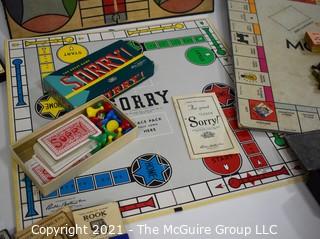 Vintage Board & Card Games Including Monopoly, Sorry, Parcheesee and Rook.    