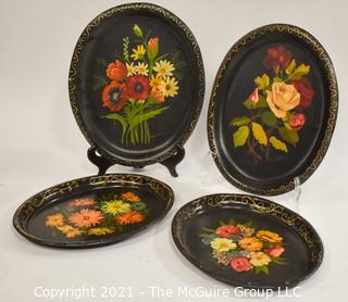 Assorted 4 handpainted toleware tin trays ~ 12 x 14"