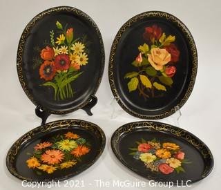 Assorted 4 handpainted toleware tin trays ~ 12 x 14"