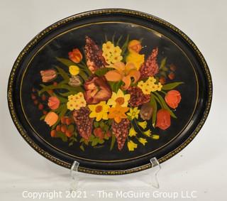 Oblong Toleware Hand painted Tray, Signed by Artist, Measures approximately 17 1/2 x 22"