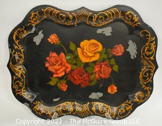 Toleware Hand painted Tray; signed (Note: paint loss); 22 x 28"