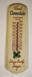 Vintage Mid-Century Cloverdale Ginger Ale Soda Metal Advertising Thermometer. Working condition and measures approximately 9 x 27"