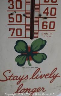 Vintage Mid-Century Cloverdale Ginger Ale Soda Metal Advertising Thermometer. Working condition and measures approximately 9 x 27"