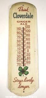 Vintage Mid-Century Cloverdale Ginger Ale Soda Metal Advertising Thermometer. Working condition and measures approximately 9 x 27"