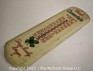 Vintage Mid-Century Cloverdale Ginger Ale Soda Metal Advertising Thermometer. Working condition and measures approximately 9 x 27"