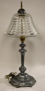 Large 36" Tall Table Lamp - Silver And Brass With Glass Shade; Made Bythe Beacon Lamp Co. of NY 