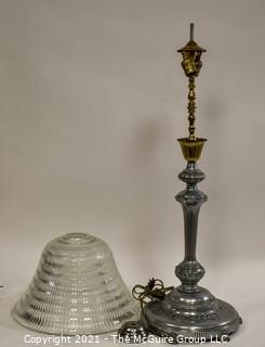 Large 36" Tall Table Lamp - Silver And Brass With Glass Shade; Made Bythe Beacon Lamp Co. of NY 