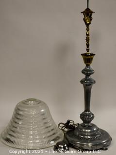 Large 36" Tall Table Lamp - Silver And Brass With Glass Shade; Made Bythe Beacon Lamp Co. of NY 