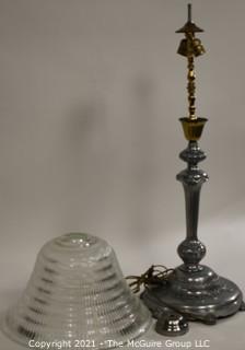 Large 36" Tall Table Lamp - Silver And Brass With Glass Shade; Made Bythe Beacon Lamp Co. of NY 