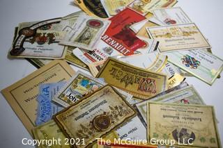 Group of Vintage Wine, Whiskey and Alcohol Bottle Labels.  