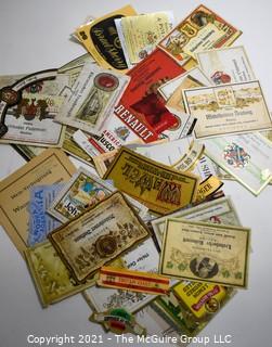 Group of Vintage Wine, Whiskey and Alcohol Bottle Labels.  