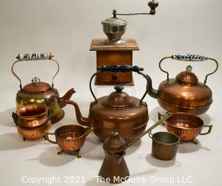 Group of Copper Items including Tea Pots.  Some made in Holland & England