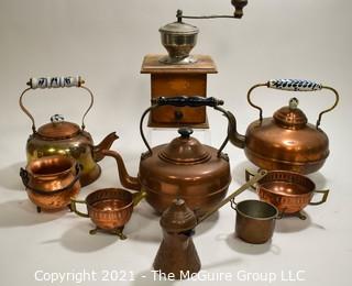 Group of Copper Items including Tea Pots.  Some made in Holland & England