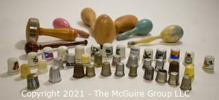 Group of Wood Sock Darners and Thimble Collection. 