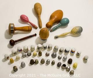 Group of Wood Sock Darners and Thimble Collection. 