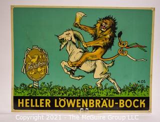 Vintage Metal Heller Lowenbrau -Bock Beer Bar Sign, Made in Germany. 