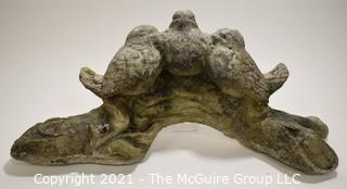 Cement Garden Statue of Three Birds on a Log; 14 x 11 x * 1/2" Tall.