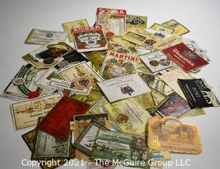 Group of Vintage Wine, Whiskey and Alcohol Bottle Labels.  