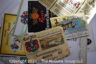 Group of Vintage Wine, Whiskey and Alcohol Bottle Labels.  